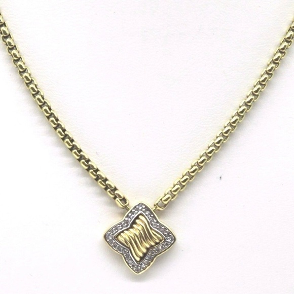 David Yurman Quatrefoil Diamond & 18k Yellow Gold Box Chain Necklace, 16" - Picture 3 of 16